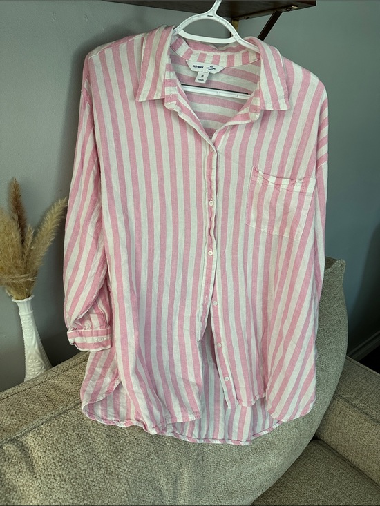Old Navy Tops - Old Navy Pink and White Vertical Stripe Button-Down Shirt